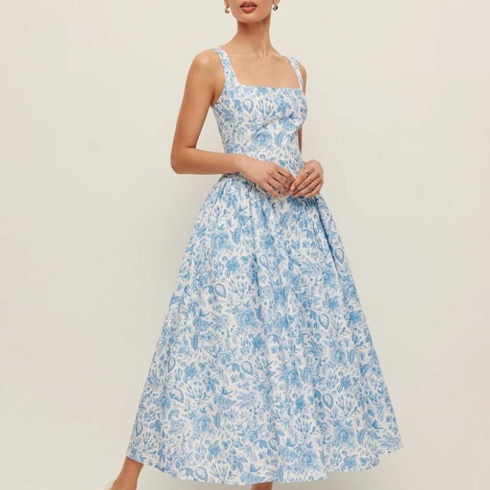 Elegant Blue Floral Women's Dress